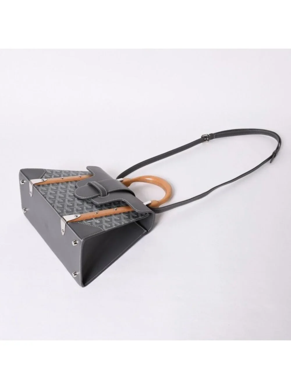 Goyard Saigon PM 2-Way Shoulder Bag Din Canvas Gray Wood